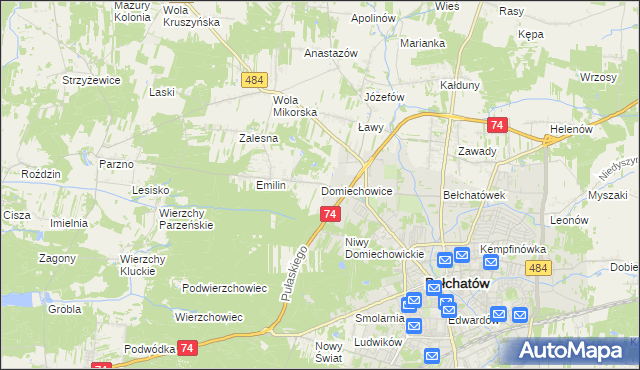 mapa Domiechowice, Domiechowice na mapie Targeo