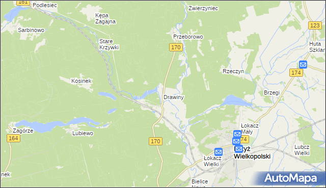 mapa Drawiny, Drawiny na mapie Targeo