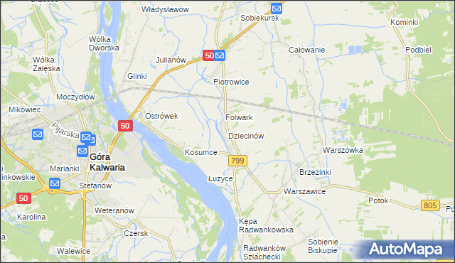 mapa Dziecinów gmina Sobienie-Jeziory, Dziecinów gmina Sobienie-Jeziory na mapie Targeo