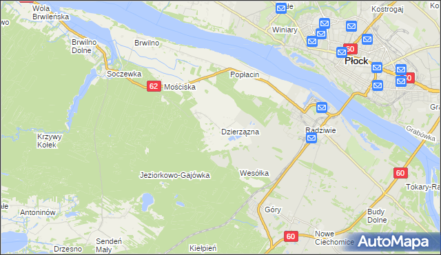 mapa Dzierzązna gmina Nowy Duninów, Dzierzązna gmina Nowy Duninów na mapie Targeo