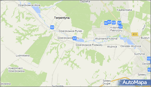 mapa Dzierzkowice-Podwody, Dzierzkowice-Podwody na mapie Targeo