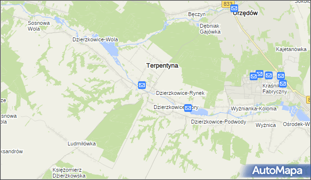mapa Dzierzkowice-Rynek, Dzierzkowice-Rynek na mapie Targeo