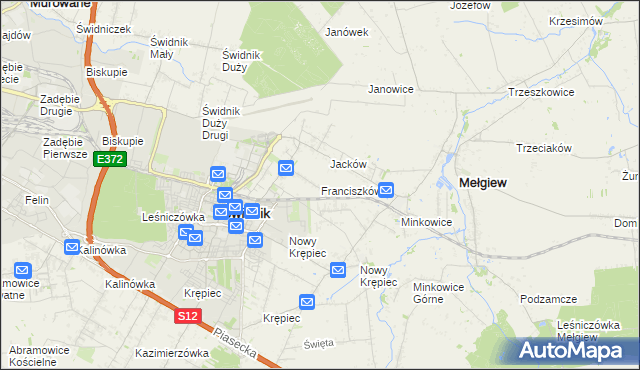 mapa Franciszków gmina Mełgiew, Franciszków gmina Mełgiew na mapie Targeo