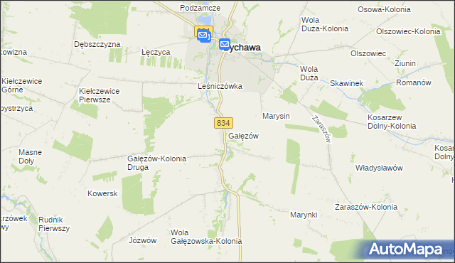 mapa Gałęzów gmina Bychawa, Gałęzów gmina Bychawa na mapie Targeo