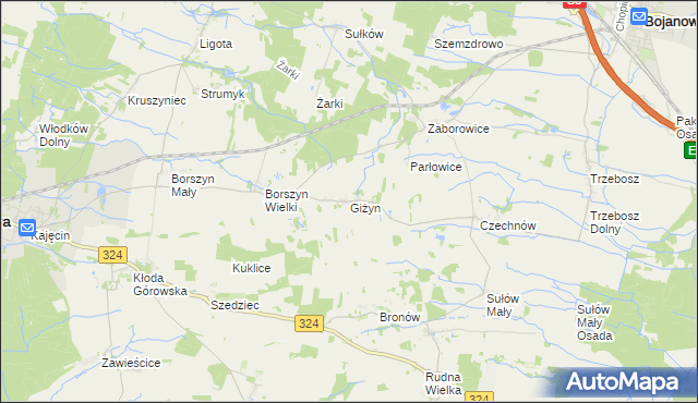 mapa Giżyn gmina Bojanowo, Giżyn gmina Bojanowo na mapie Targeo