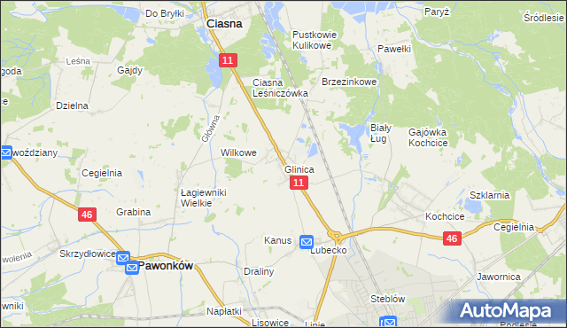 mapa Glinica gmina Ciasna, Glinica gmina Ciasna na mapie Targeo