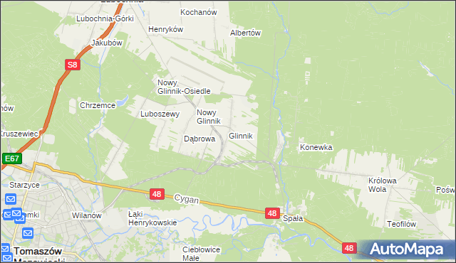 mapa Glinnik gmina Lubochnia, Glinnik gmina Lubochnia na mapie Targeo