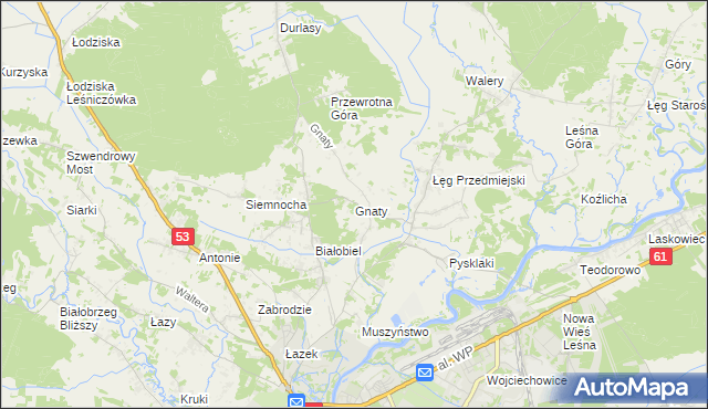 mapa Gnaty gmina Lelis, Gnaty gmina Lelis na mapie Targeo