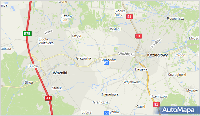 mapa Gniazdów gmina Koziegłowy, Gniazdów gmina Koziegłowy na mapie Targeo