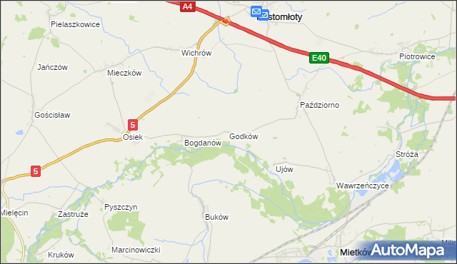 mapa Godków gmina Kostomłoty, Godków gmina Kostomłoty na mapie Targeo
