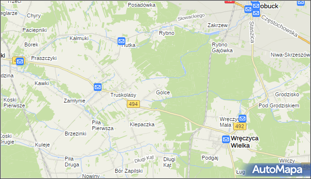 mapa Golce gmina Wręczyca Wielka, Golce gmina Wręczyca Wielka na mapie Targeo