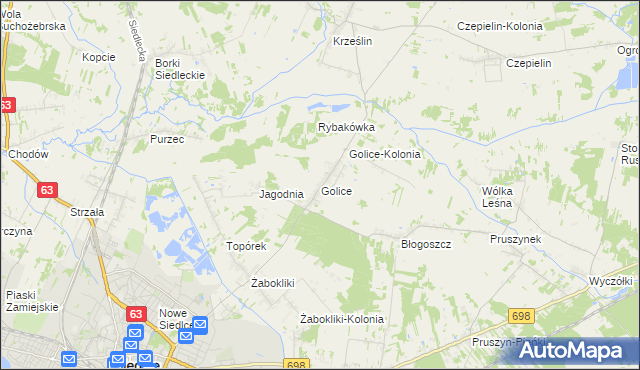 mapa Golice gmina Siedlce, Golice gmina Siedlce na mapie Targeo