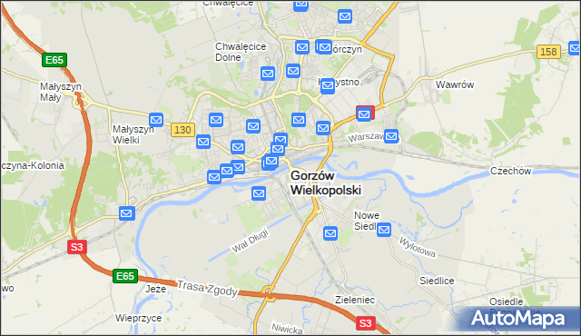 mapa Gorzów Wielkopolski, Gorzów Wielkopolski na mapie Targeo
