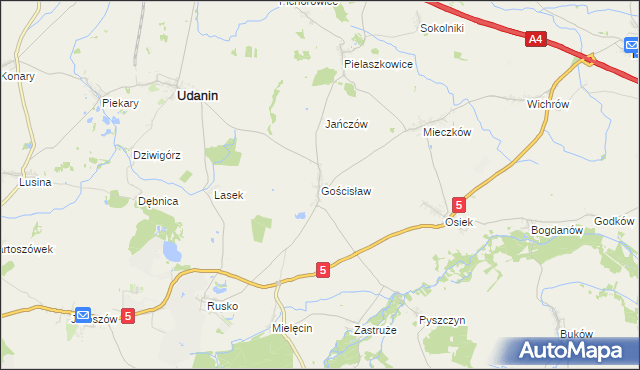 mapa Gościsław gmina Udanin, Gościsław gmina Udanin na mapie Targeo