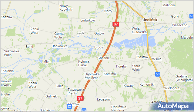 mapa Gózdek gmina Zakrzew, Gózdek gmina Zakrzew na mapie Targeo