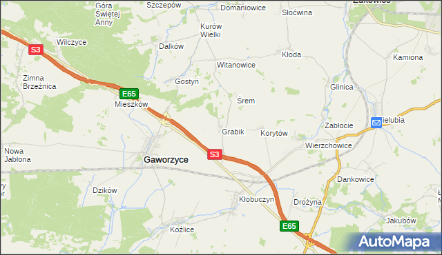 mapa Grabik gmina Gaworzyce, Grabik gmina Gaworzyce na mapie Targeo