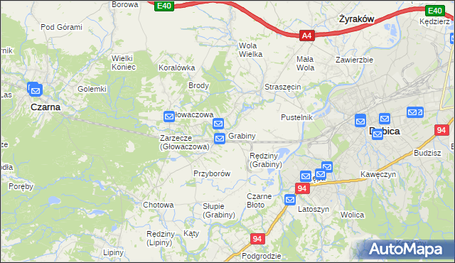 mapa Grabiny gmina Czarna, Grabiny gmina Czarna na mapie Targeo