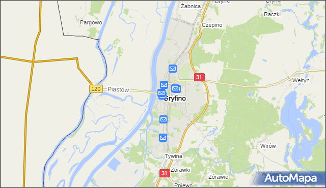 mapa Gryfino, Gryfino na mapie Targeo