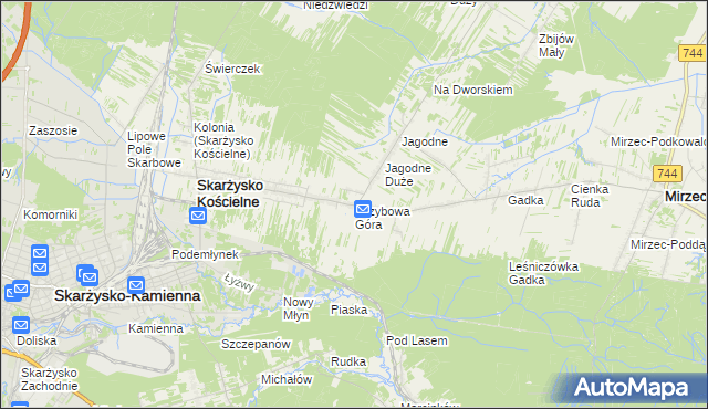 mapa Grzybowa Góra, Grzybowa Góra na mapie Targeo