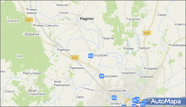 mapa Grzybowo gmina Regimin, Grzybowo gmina Regimin na mapie Targeo