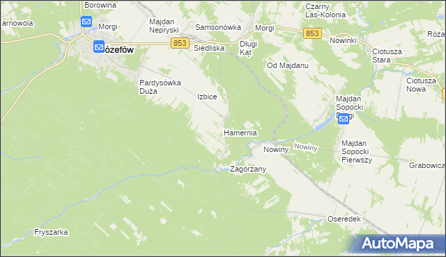 mapa Hamernia gmina Józefów, Hamernia gmina Józefów na mapie Targeo