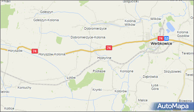 mapa Hostynne, Hostynne na mapie Targeo