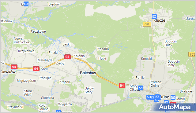 mapa Hutki gmina Bolesław, Hutki gmina Bolesław na mapie Targeo