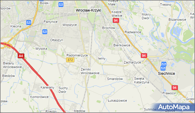 mapa Iwiny gmina Siechnice, Iwiny gmina Siechnice na mapie Targeo