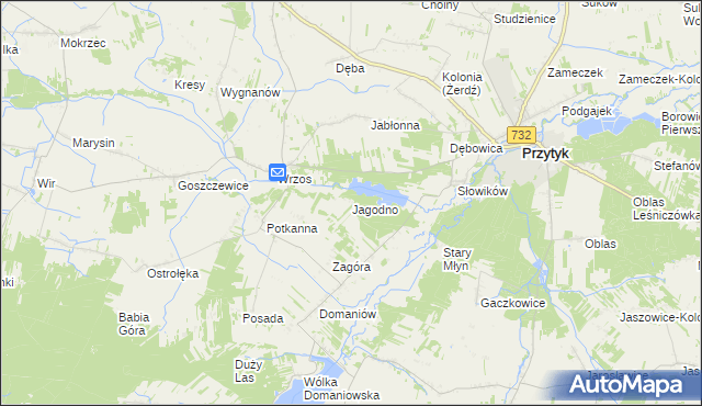 mapa Jagodno gmina Przytyk, Jagodno gmina Przytyk na mapie Targeo