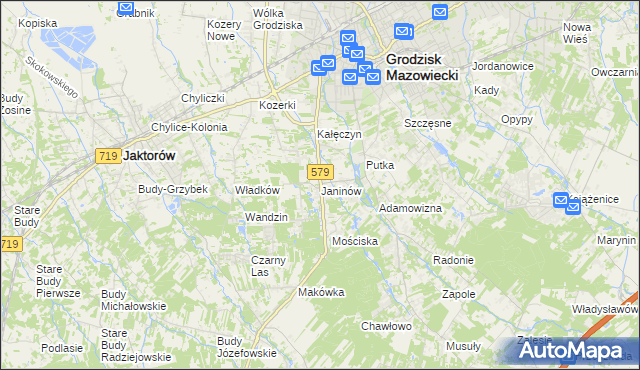 mapa Janinów gmina Grodzisk Mazowiecki, Janinów gmina Grodzisk Mazowiecki na mapie Targeo