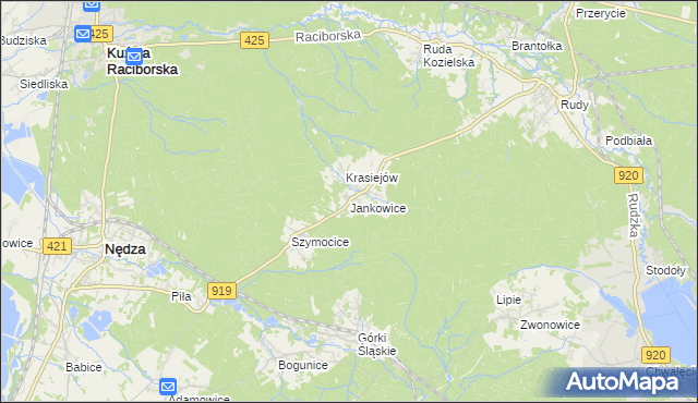 mapa Jankowice gmina Kuźnia Raciborska, Jankowice gmina Kuźnia Raciborska na mapie Targeo