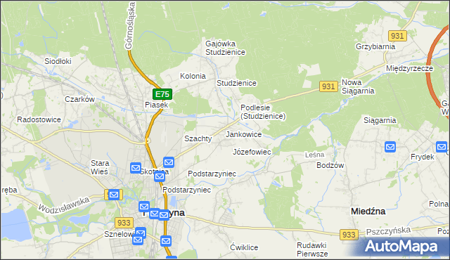 mapa Jankowice gmina Pszczyna, Jankowice gmina Pszczyna na mapie Targeo
