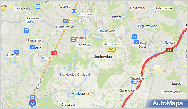 mapa Jankowice gmina Świerklany, Jankowice gmina Świerklany na mapie Targeo