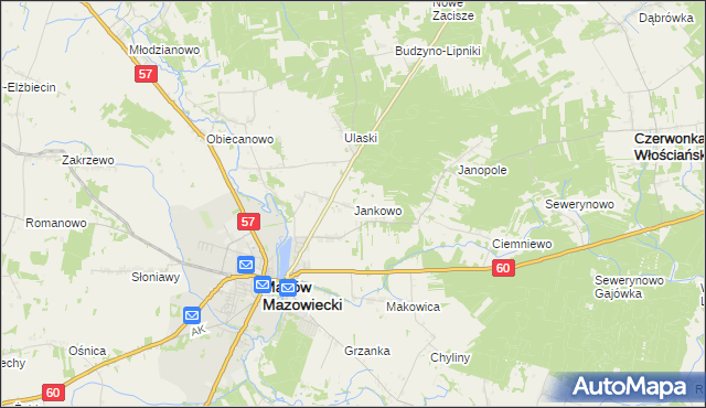 mapa Jankowo gmina Czerwonka, Jankowo gmina Czerwonka na mapie Targeo