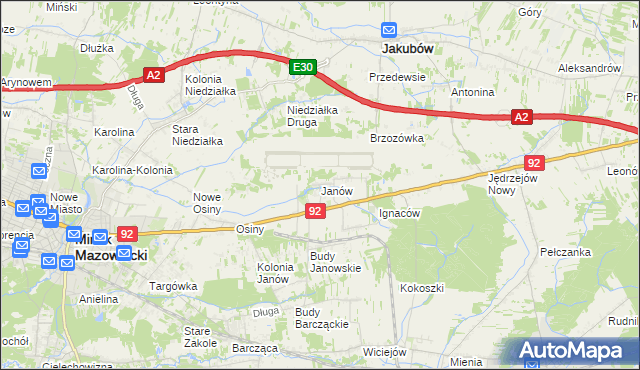 mapa Janów gmina Mińsk Mazowiecki, Janów gmina Mińsk Mazowiecki na mapie Targeo