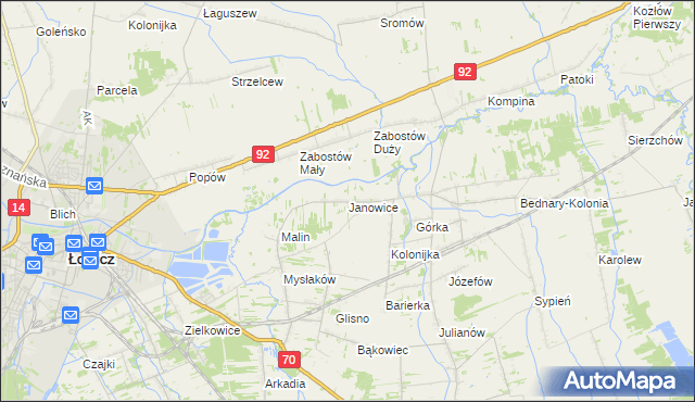 mapa Janowice gmina Nieborów, Janowice gmina Nieborów na mapie Targeo