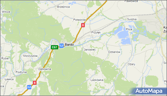 mapa Janowiec gmina Bardo, Janowiec gmina Bardo na mapie Targeo