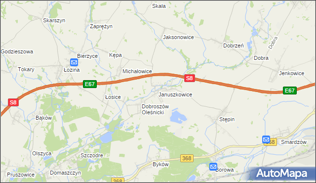 mapa Januszkowice gmina Długołęka, Januszkowice gmina Długołęka na mapie Targeo