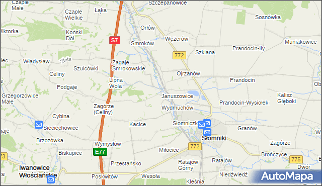 mapa Januszowice gmina Słomniki, Januszowice gmina Słomniki na mapie Targeo