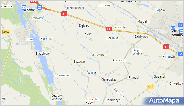 mapa Jaszkowo gmina Zaniemyśl, Jaszkowo gmina Zaniemyśl na mapie Targeo