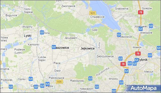 mapa Jejkowice, Jejkowice na mapie Targeo