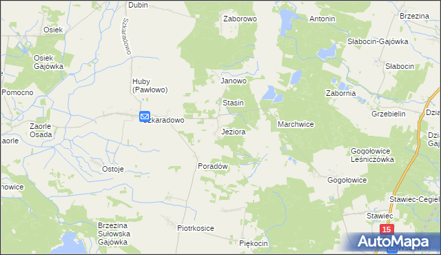 mapa Jeziora gmina Jutrosin, Jeziora gmina Jutrosin na mapie Targeo