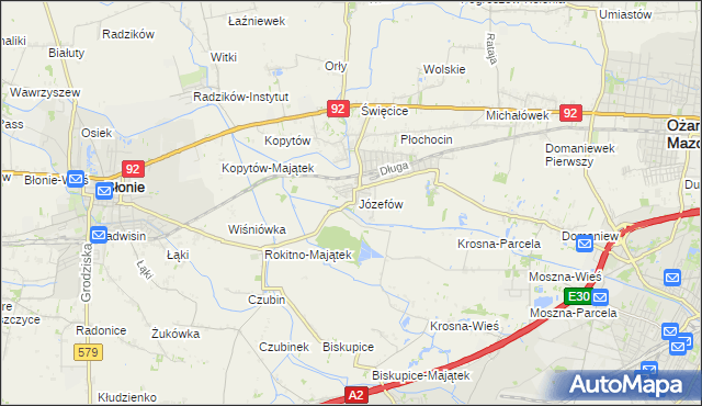 mapa Józefów gmina Ożarów Mazowiecki, Józefów gmina Ożarów Mazowiecki na mapie Targeo
