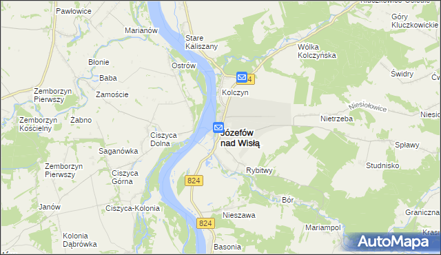 mapa Józefów nad Wisłą, Józefów nad Wisłą na mapie Targeo