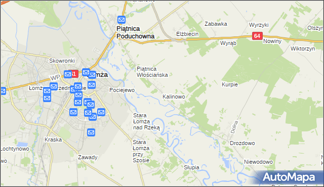 mapa Kalinowo gmina Piątnica, Kalinowo gmina Piątnica na mapie Targeo