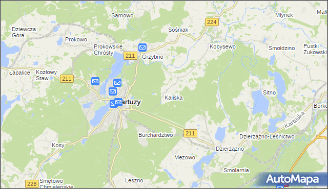 mapa Kaliska gmina Kartuzy, Kaliska gmina Kartuzy na mapie Targeo