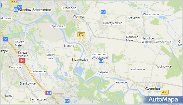 mapa Kamieniec Wrocławski, Kamieniec Wrocławski na mapie Targeo