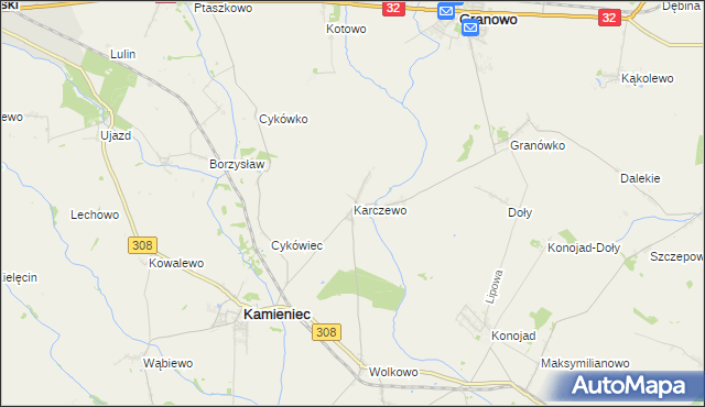 mapa Karczewo gmina Kamieniec, Karczewo gmina Kamieniec na mapie Targeo