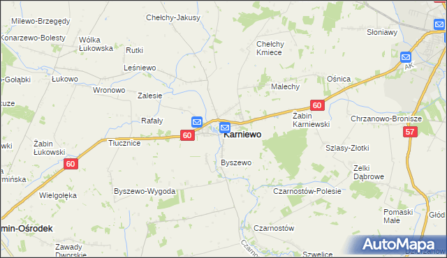 mapa Karniewo powiat makowski, Karniewo powiat makowski na mapie Targeo