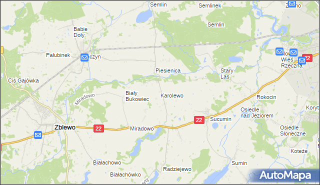 mapa Karolewo gmina Zblewo, Karolewo gmina Zblewo na mapie Targeo